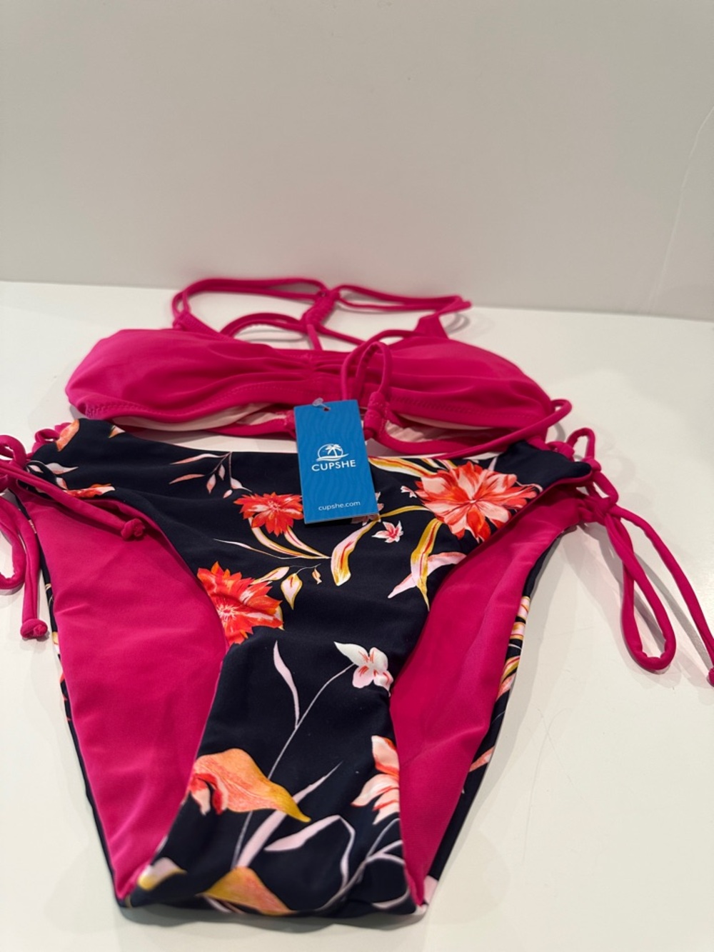 NWT Cupshe Live Life on the Beach Bikini with braid on the sides of the bottom.